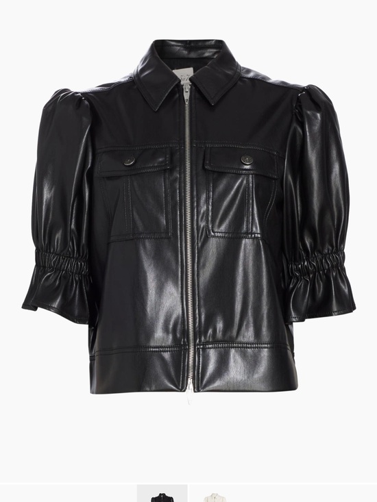 cinq a sept Jackets & Blazers - cinq a sept Black  Leather Puff-Sleeve Zip Jacket